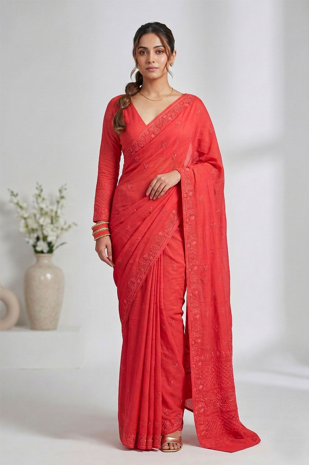Lucknow Chikankari Hand Embroidered Saree