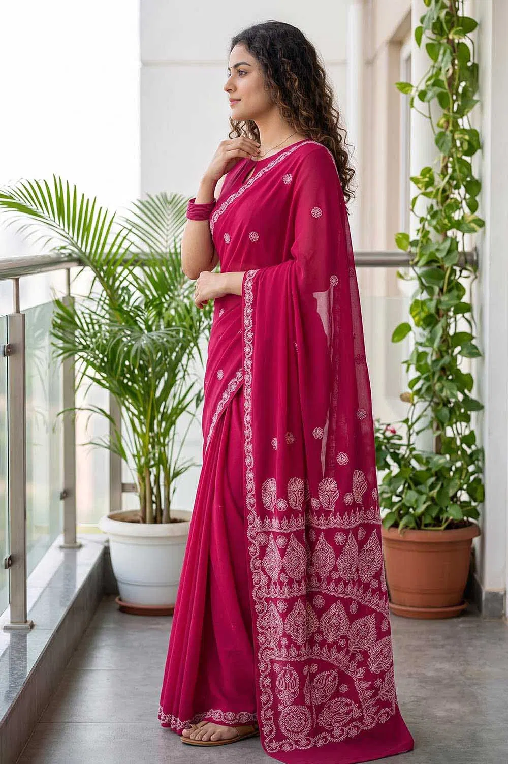 Lucknow Chikankari Hand Embroidered Saree