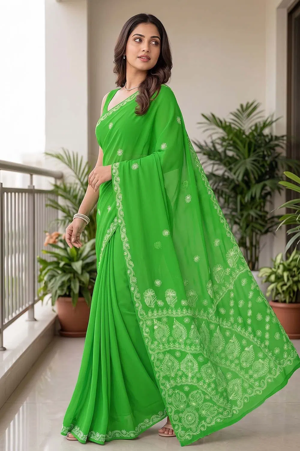 Lucknow Chikankari Hand Embroidered Saree