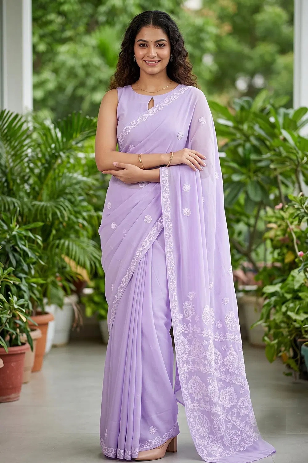 Lucknow Chikankari Hand Embroidered Saree