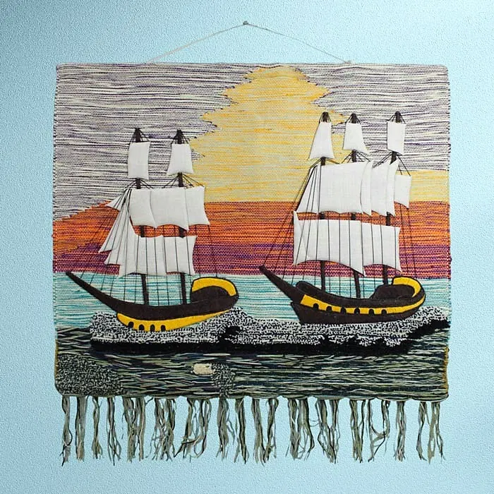 Boat Sailing Ghazipur Pure Jute Handmade Wall Hanging (40*36) Inches