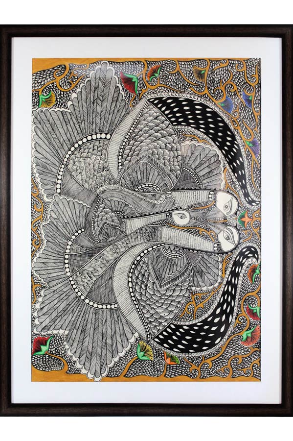 Madhubani Painting Peacock Ras (34*26 Inches)