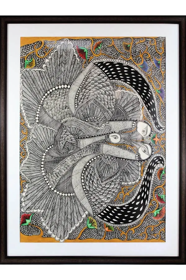 Madhubani Painting Peacock Ras (34*26 Inches)