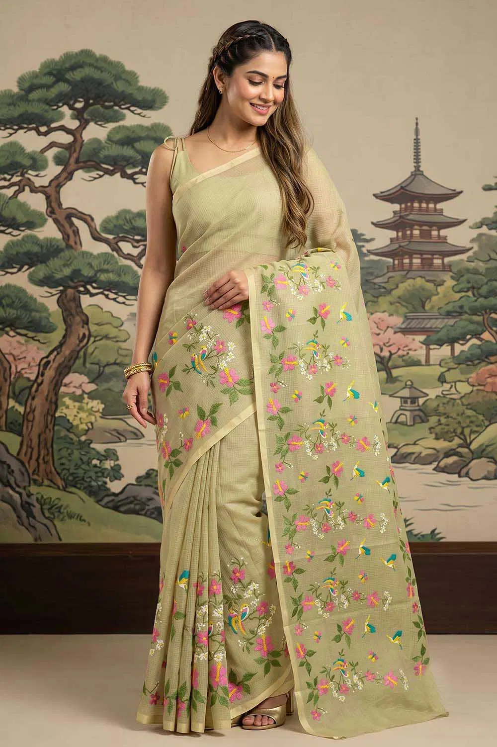 Kota Embroidery Work Cotton Mix Saree