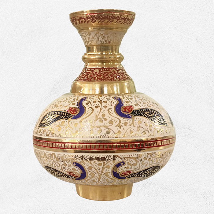 Moradabad Brass Craft Kalash Vase - White (6.5 Inches)