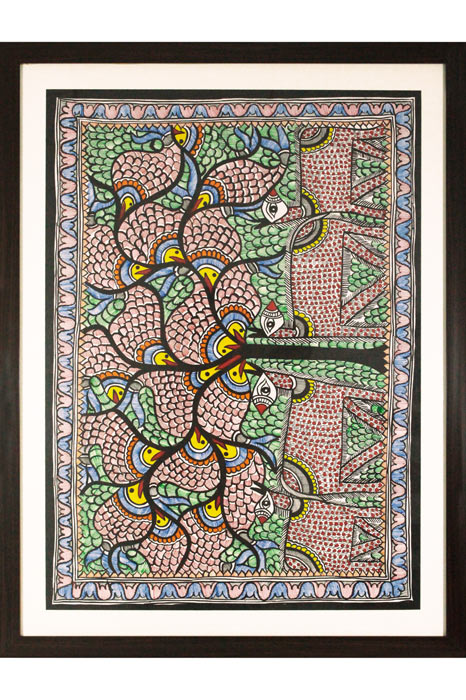 Madhubani Painting Deer and Fishes (34*26 Inches)