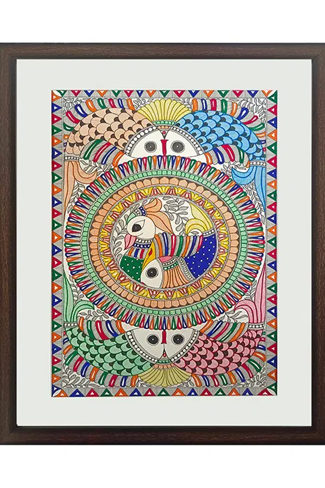 Madhubani Painting Peacock Fish (20*27 Inches)