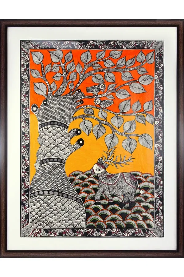 Madhubani Painting Royal Stag (26*34) Inches