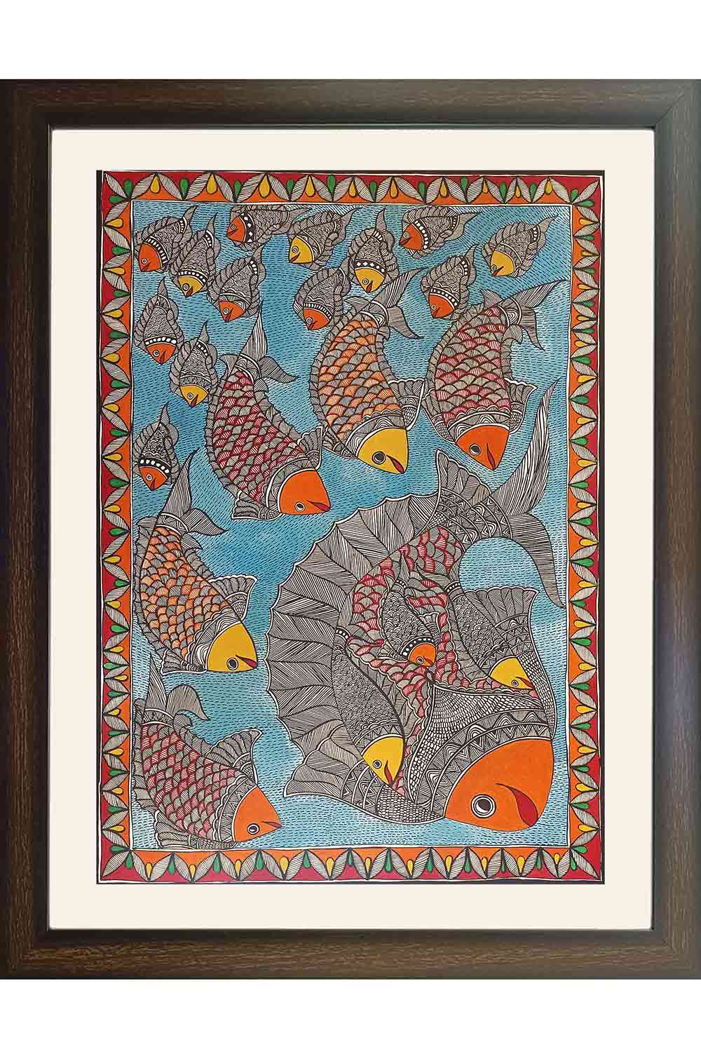 Madhubani Painting Ocean Fishes (36*24 Inches)