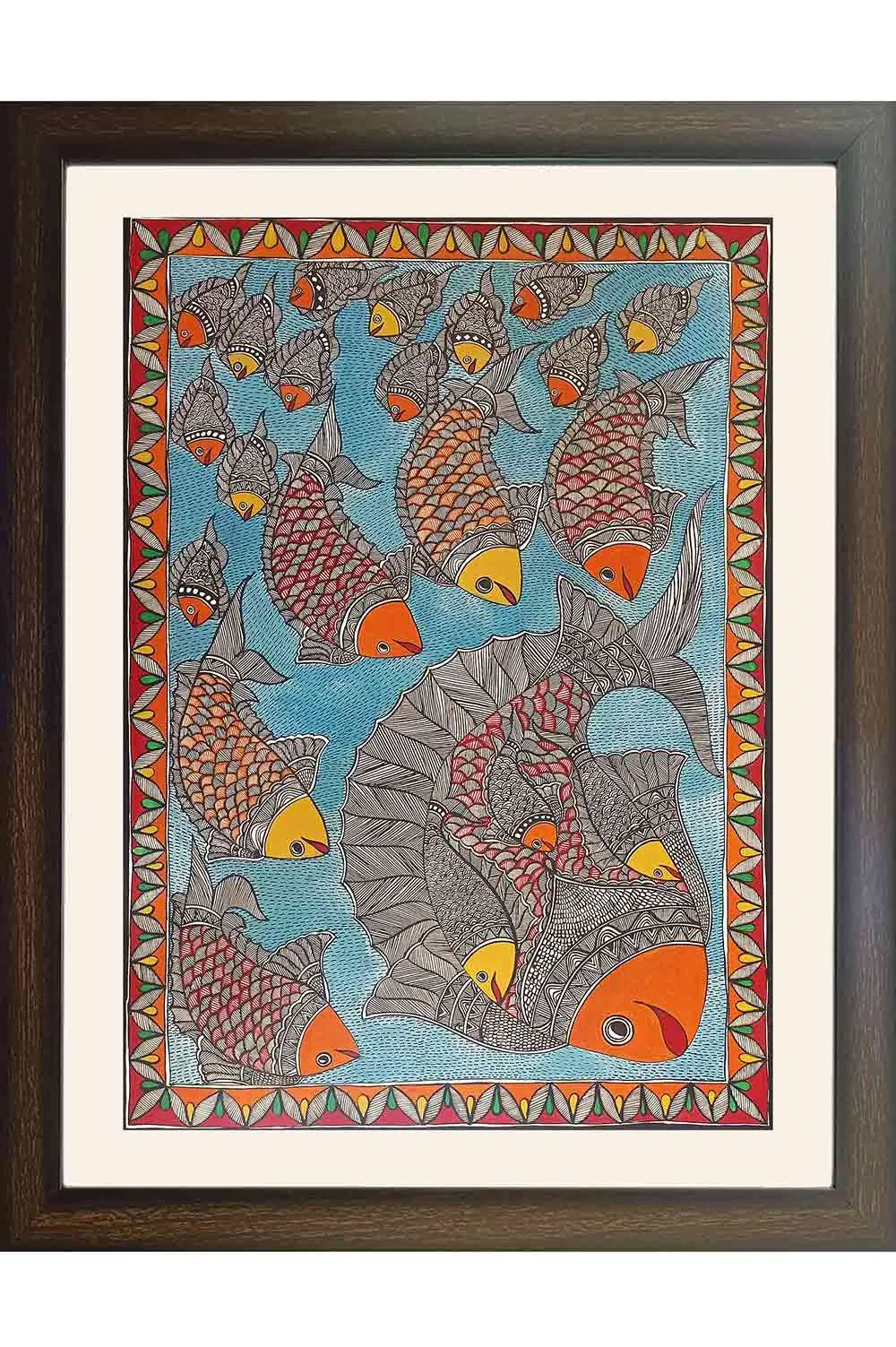 Madhubani Painting Ocean Fishes (36*24 Inches)