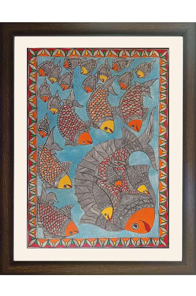Madhubani Painting Ocean Fishes (36*24 Inches)
