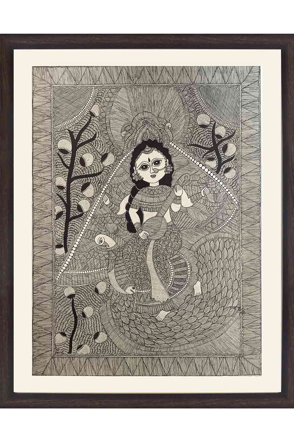 Madhubani Painting Saraswati (26*34 Inches)