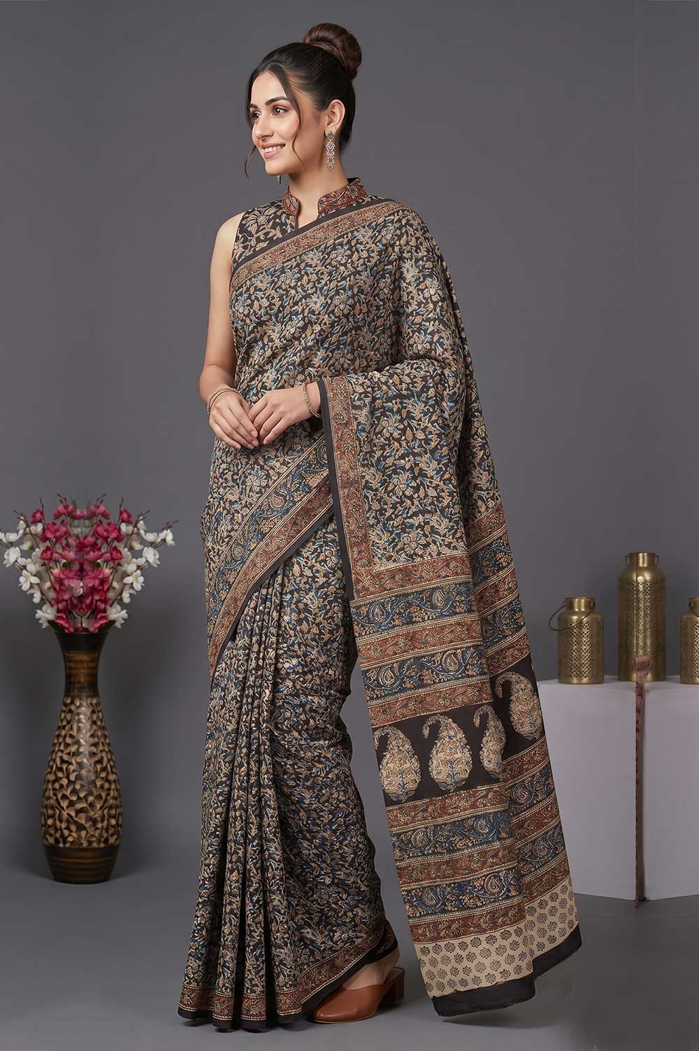 Hand Block Printed Machilipatnam Kalamkari Saree (Extremely Soft Cotton)