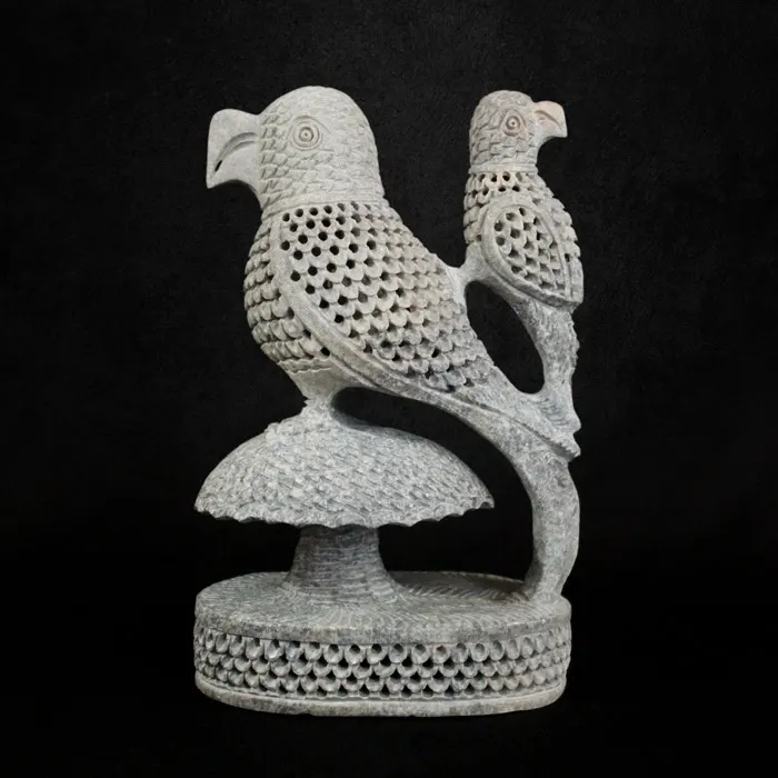 Varanasi Soft Stone Jali Under Cut Double Parrot (8 Inches)