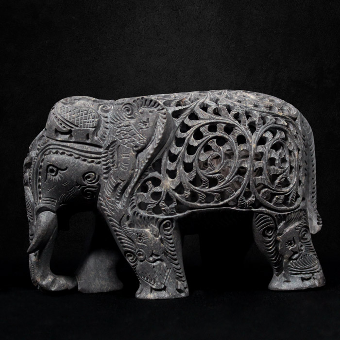 Varanasi Soft Stone Jali Elephant Under Cut (5 Inches)