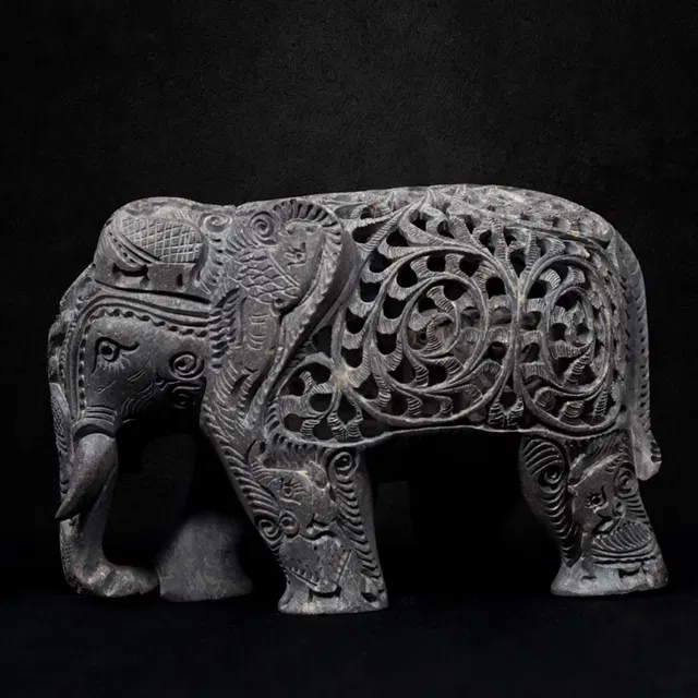 Varanasi Soft Stone Jali Elephant Under Cut (5 Inches)