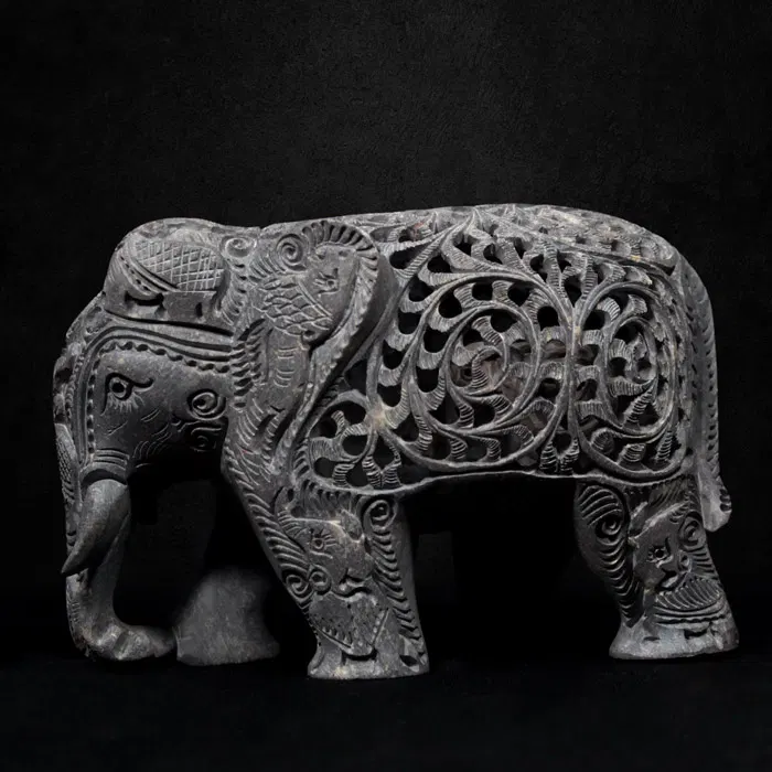 Varanasi Soft Stone Jali Elephant Under Cut (5 Inches)