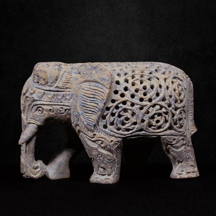 Varanasi Soft Stone Jali Elephant Under Cut (5 Inches)