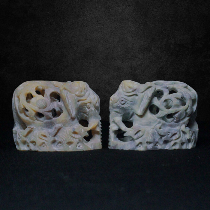 Varanasi Soft Stone Jali Elephant Family (2 Inches) - Set of 2