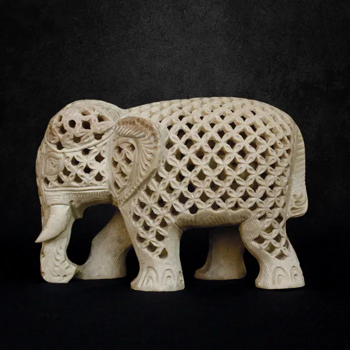 Varanasi Soft Stone Jali Diamond Cut Elephant (4 Inches)