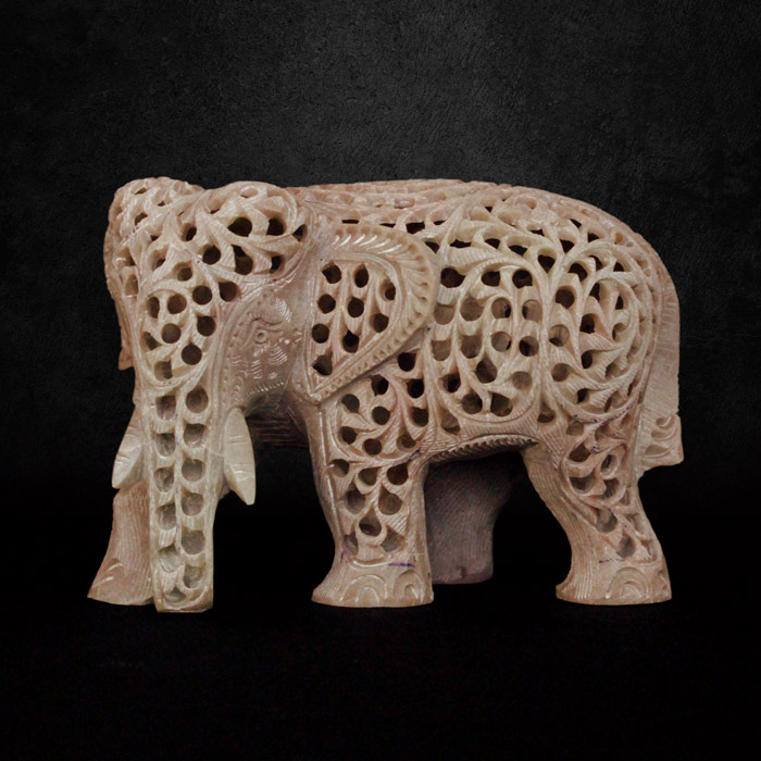Varanasi Soft Stone Jali Side Face Elephant (4 Inches)