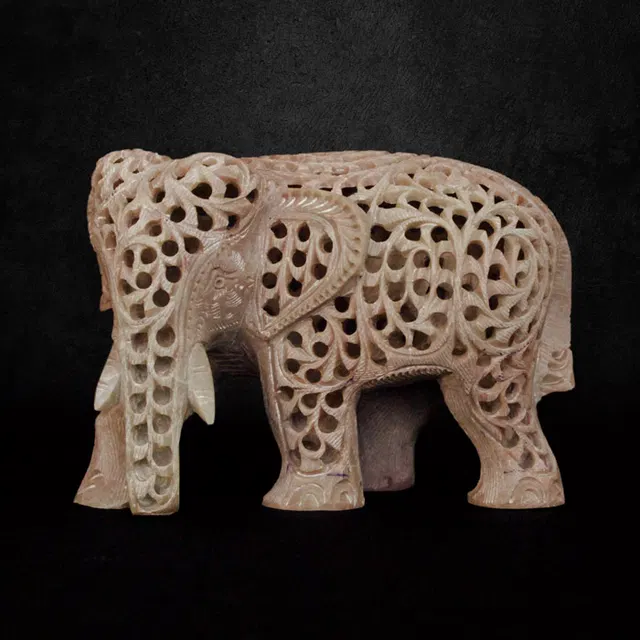 Varanasi Soft Stone Jali Side Face Elephant (4 Inches)