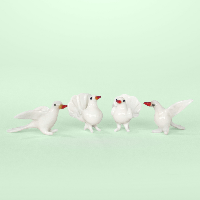 Firozabad Glass Craft Pigeon 2 Pairs (4pcs)