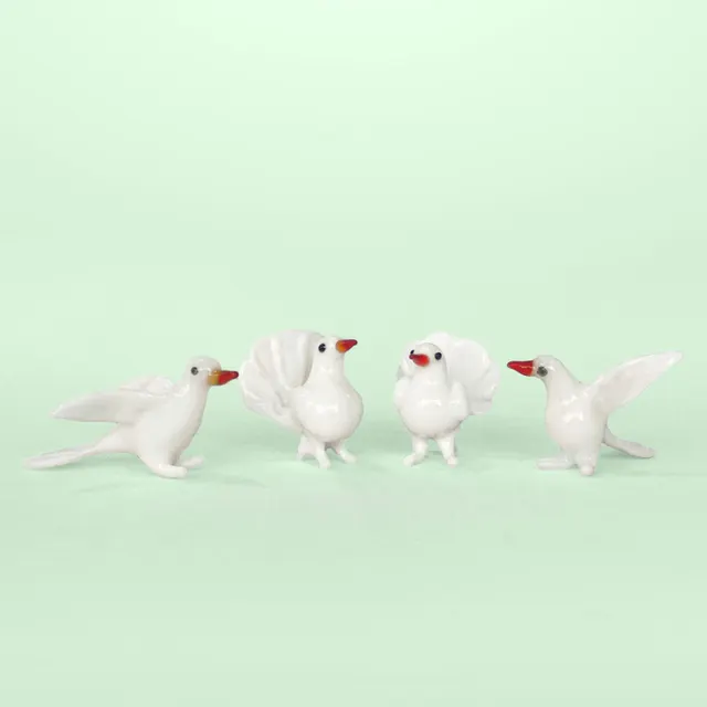 Firozabad Glass Craft Pigeon 2 Pairs (4pcs)