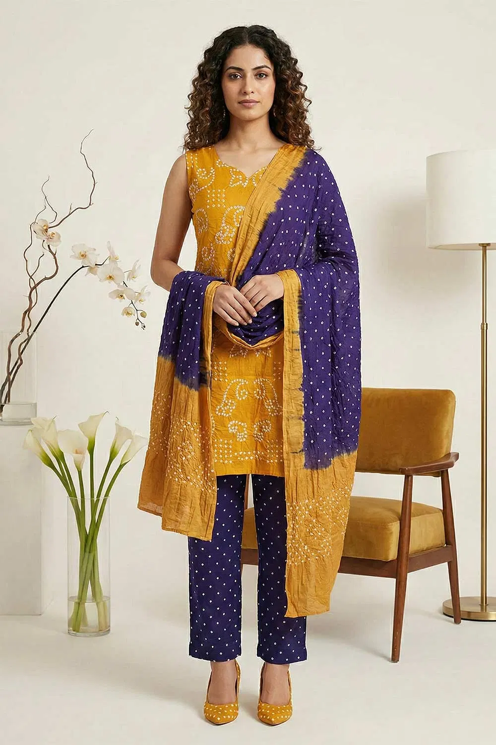 Jamnagari Bandhani Salwar Suit Dress Material (Unstitched)