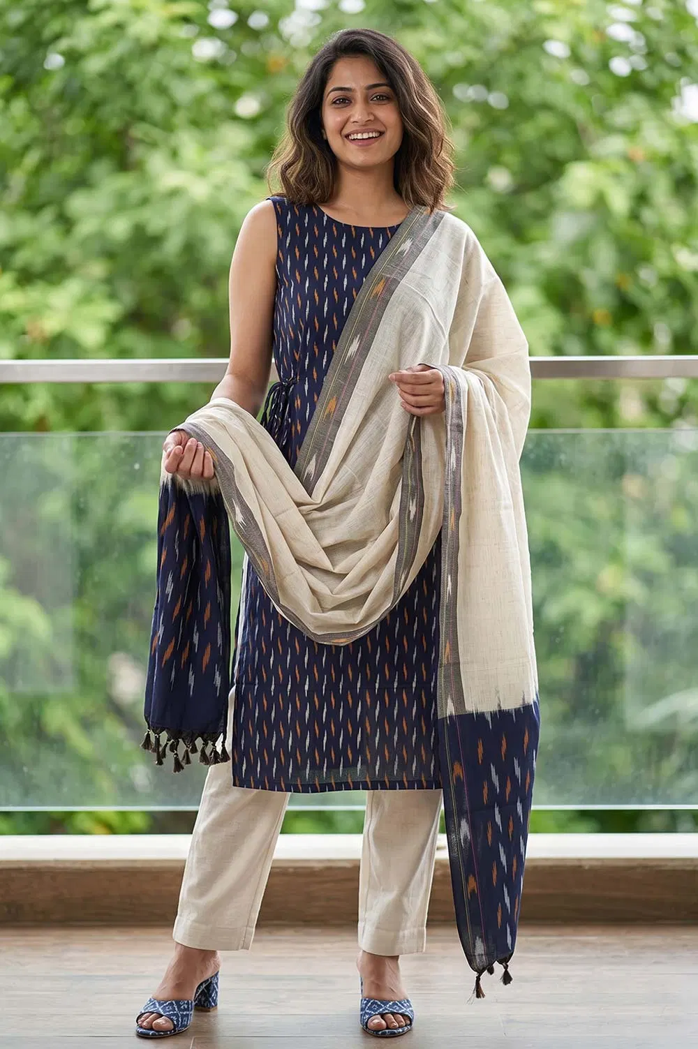 Pochampally Single Ikat Salwar Suit with Double Ikat Dupatta