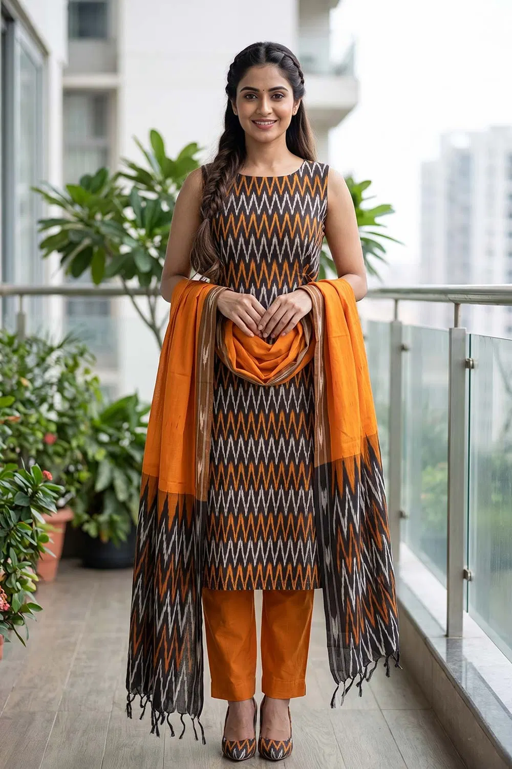 Pochampally Single Ikat Salwar Suit with Double Ikat Dupatta