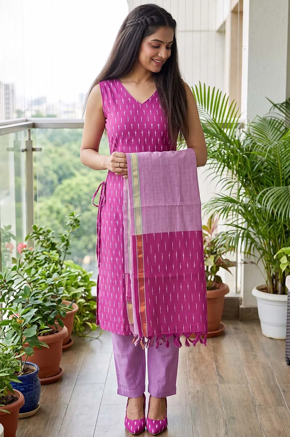 Pochampally Single Ikat Salwar Suit with Double Ikat Dupatta