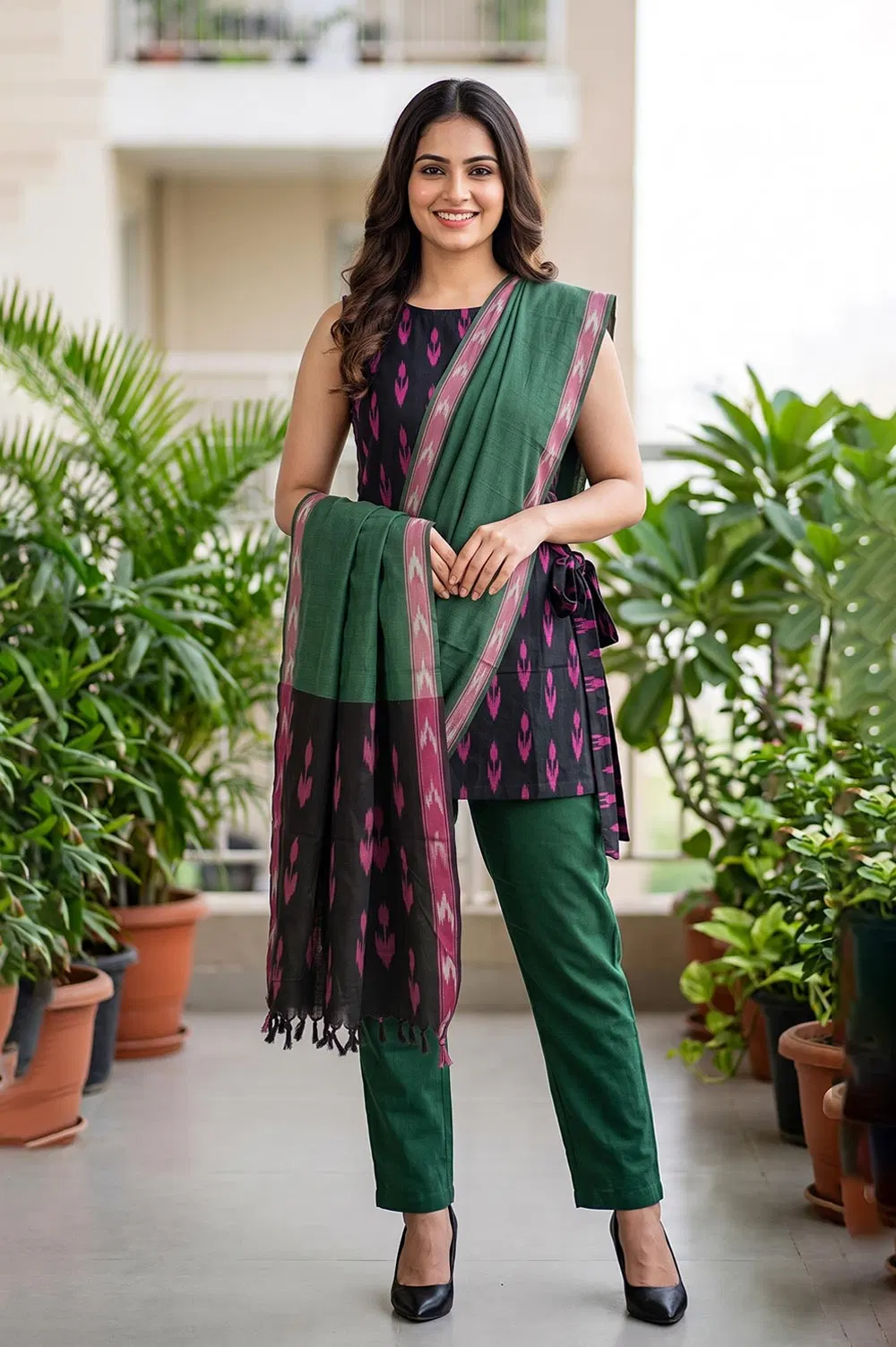 Pochampally Single Ikat Salwar Suit with Double Ikat Dupatta