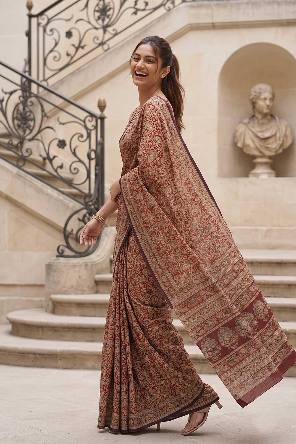 Hand Block Printed Machilipatnam Kalamkari Saree (Extremely Soft Cotton)