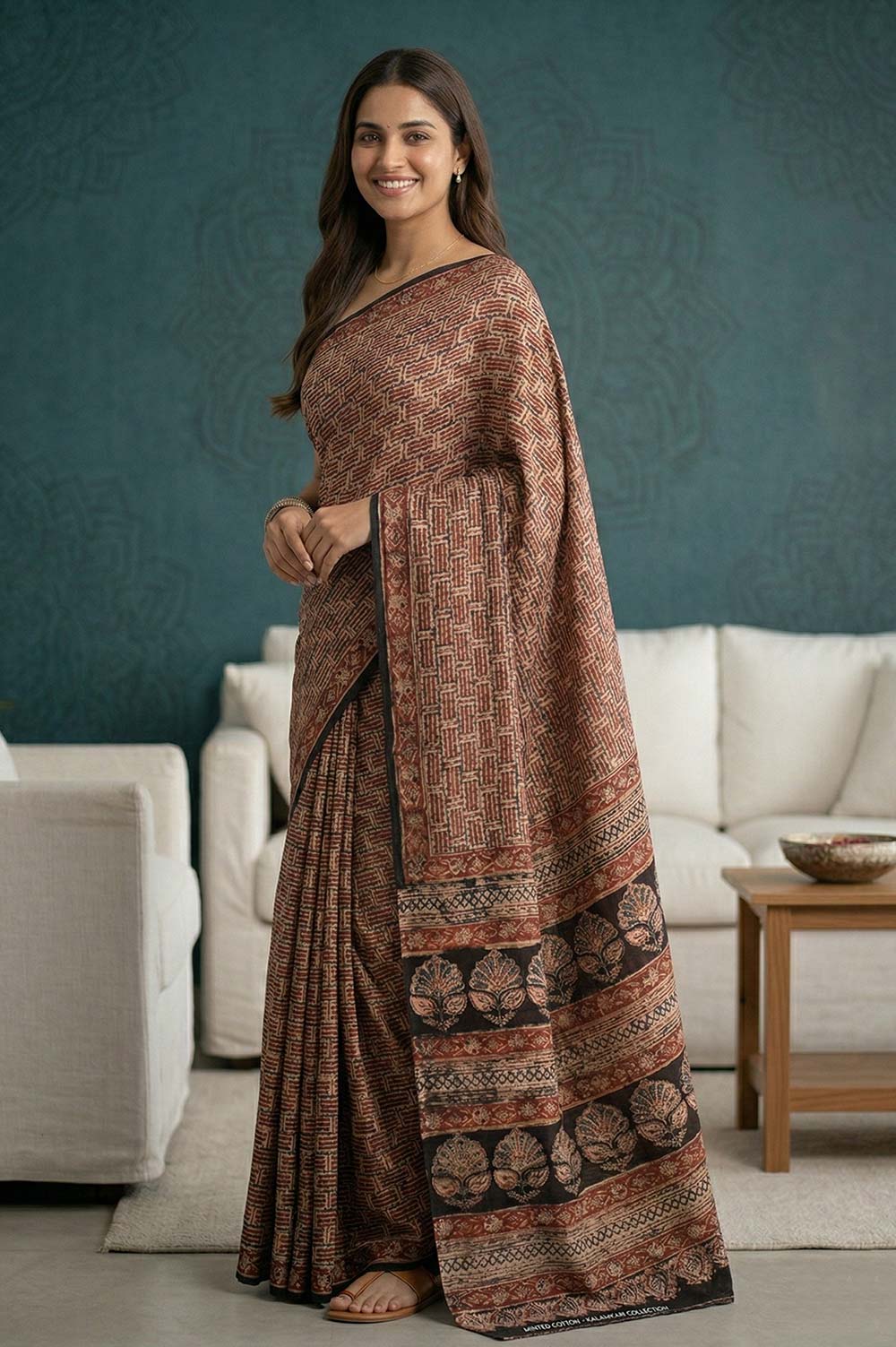 Hand Block Printed Machilipatnam Kalamkari Saree (Extremely Soft Cotton)