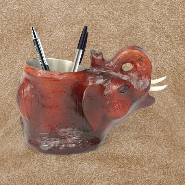 Indore Leather Craft Elephant Pen Stand