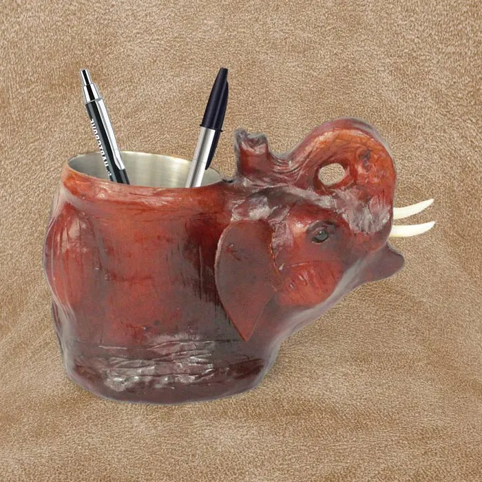 Indore Leather Craft Elephant Pen Stand