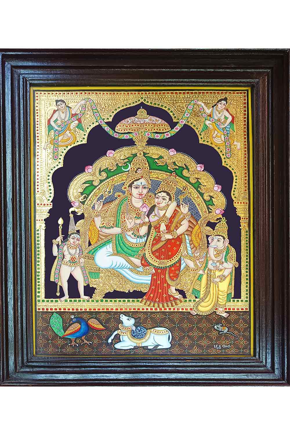 Shiva Family Mysore Painting (22KT Gold Leaf) 22*28 Inches