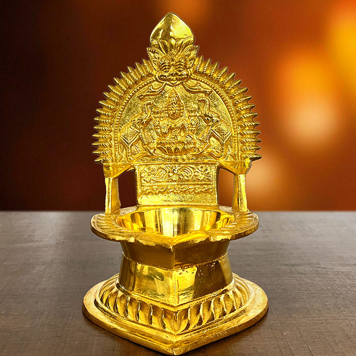 Nachiarkoil Brass Lamp Goddess Gaja Lakshmi (Single) - 6 Inches (450-475)Grams)