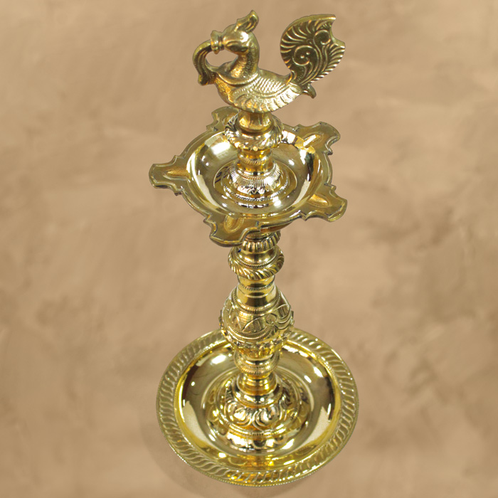 Nachiarkoil Brass Lamp Peacock (Single) - 15 Inches (1.6-1.7 Kg)