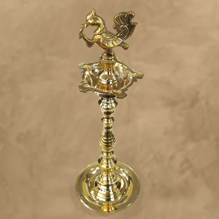 Nachiarkoil Brass Lamp Peacock (Single) - 16 Inches (1-1.2 Kg)
