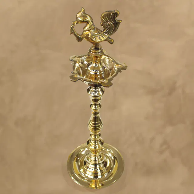 Nachiarkoil Brass Lamp Peacock (Single) - 16 Inches (1-1.2 Kg)
