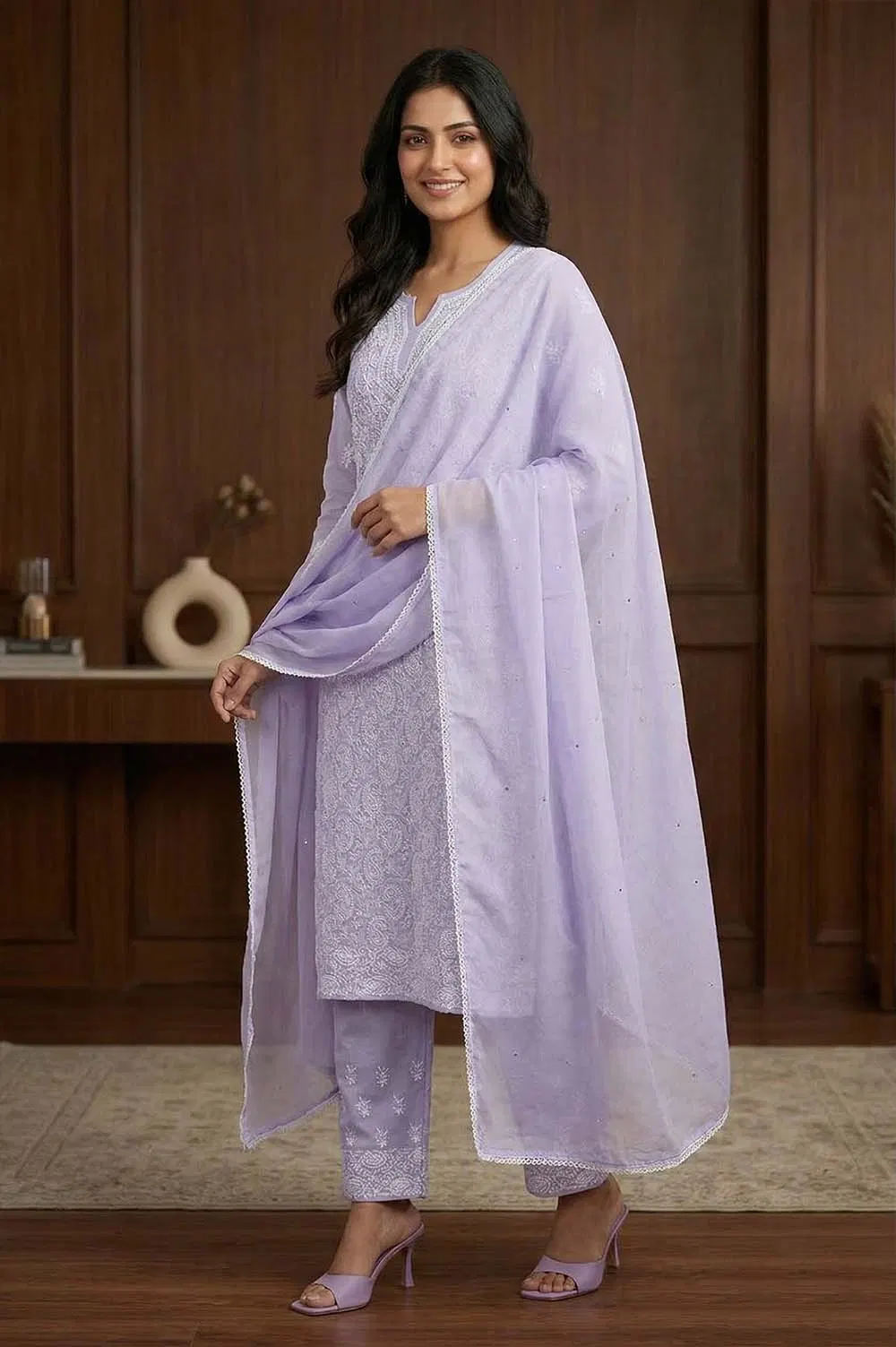 Lucknow Chikankari Hand Embroidered Salwar Suit Set (Unstitched)
