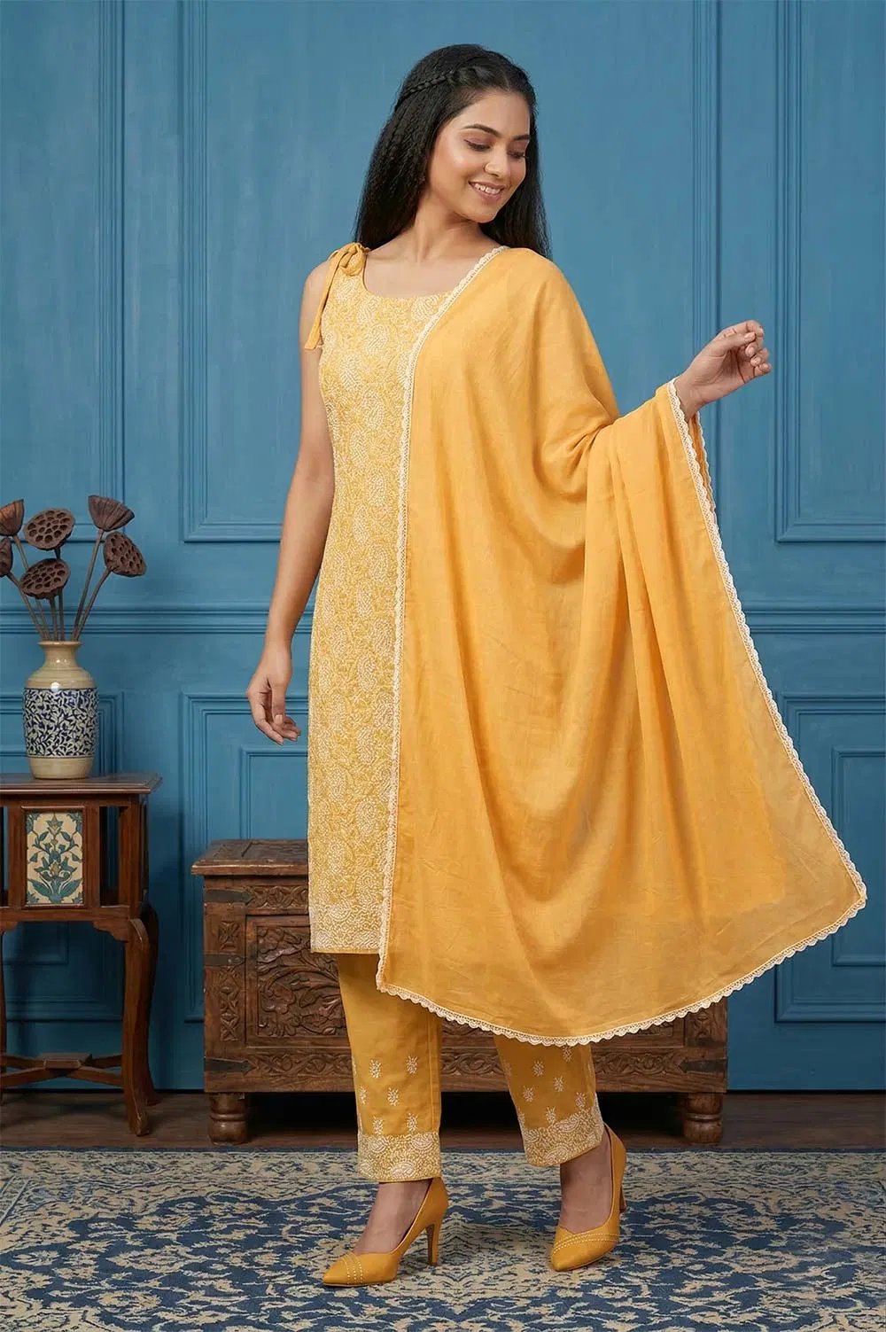 Lucknow Chikankari Hand Embroidered Salwar Suit Set (Unstitched)