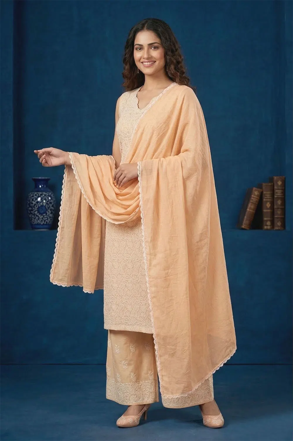 Lucknow Chikankari Hand Embroidered Salwar Suit Set (Unstitched)