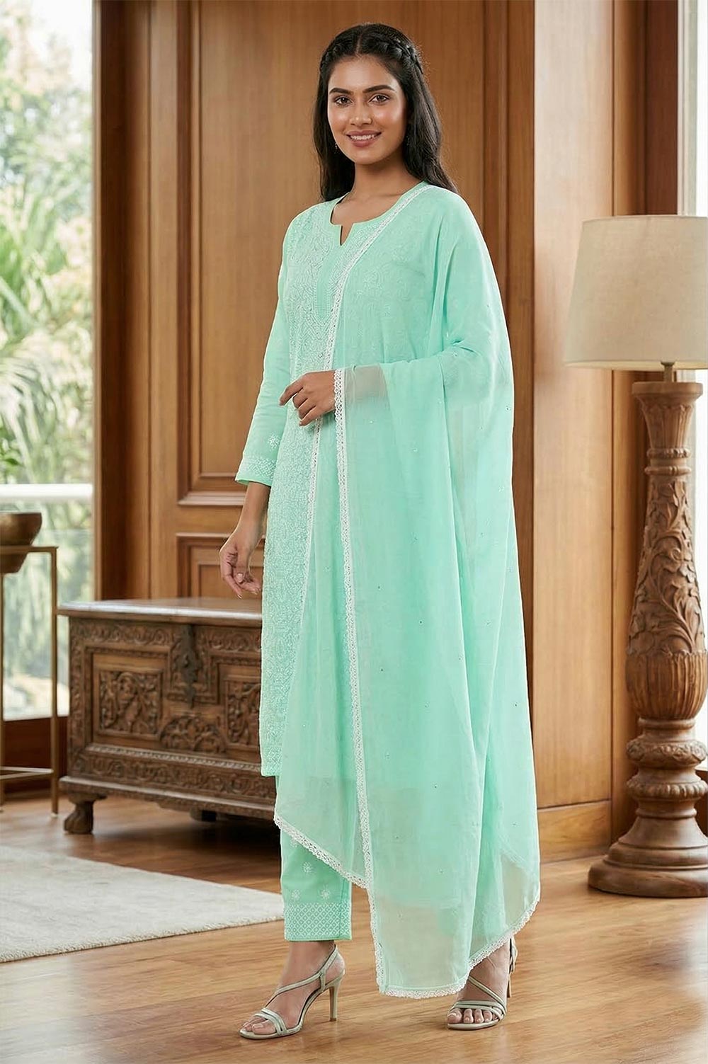 Lucknow Chikankari Hand Embroidered Salwar Suit Set