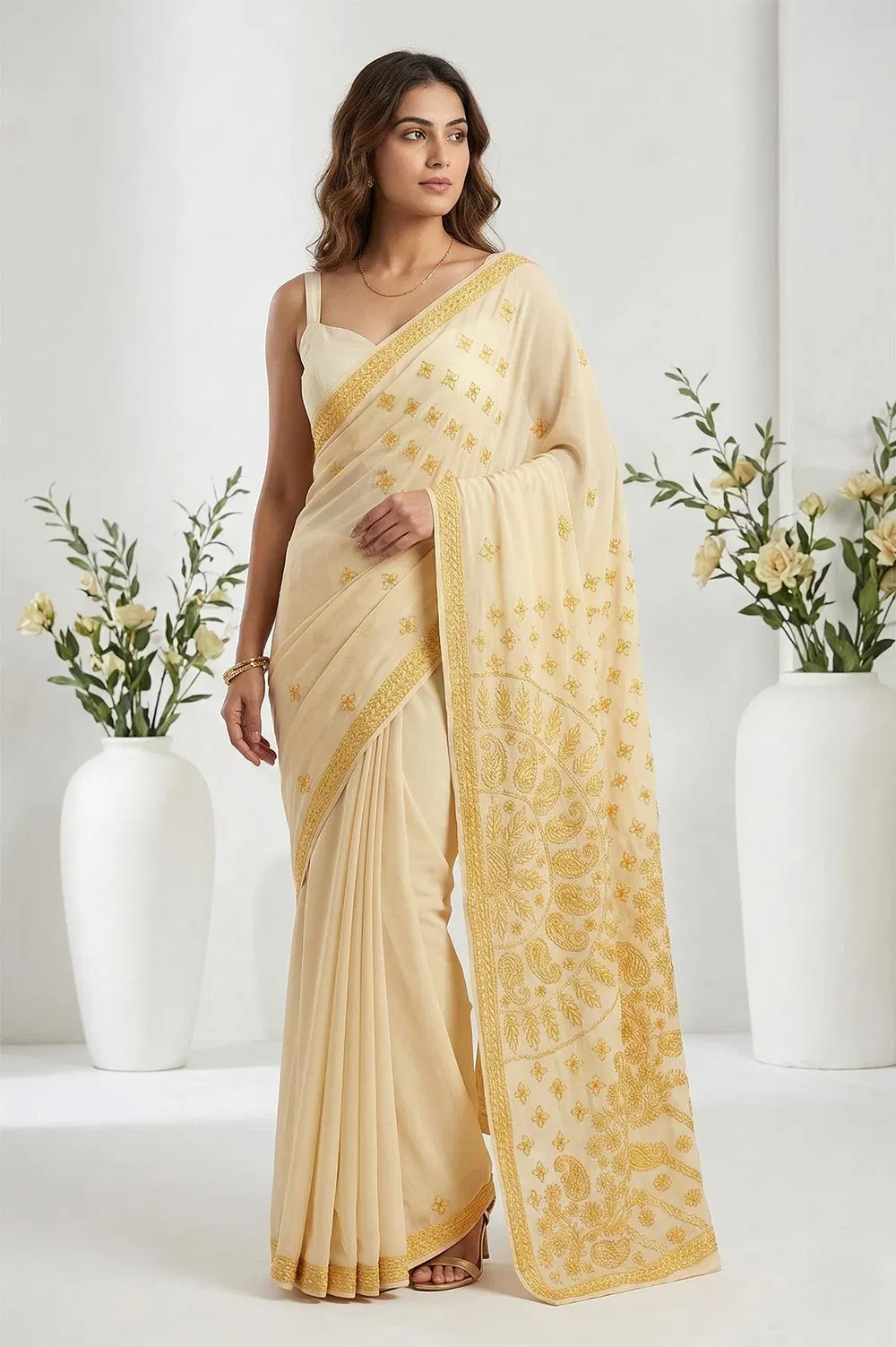 Lucknow Chikankari Hand Embroidered Saree