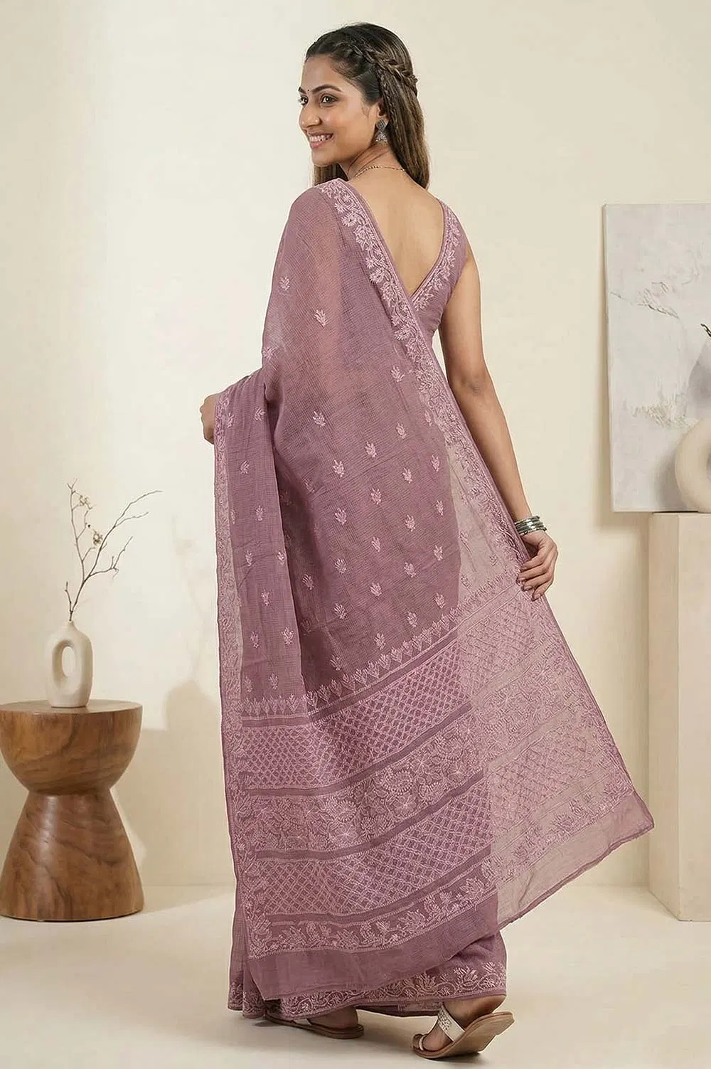 Lucknow Chikankari Hand Embroidered Saree