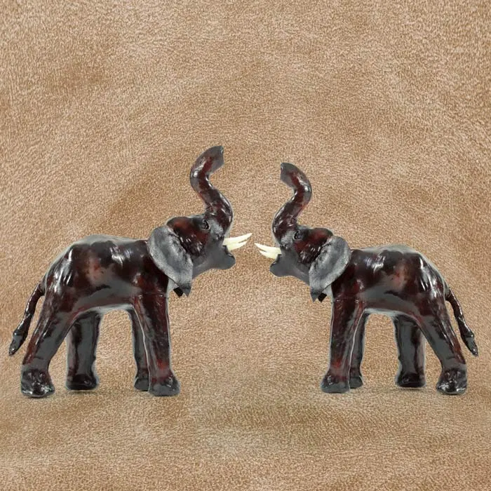 Indore Leather Toys Elephant Trunk Up (7x8 Inch) - Pair