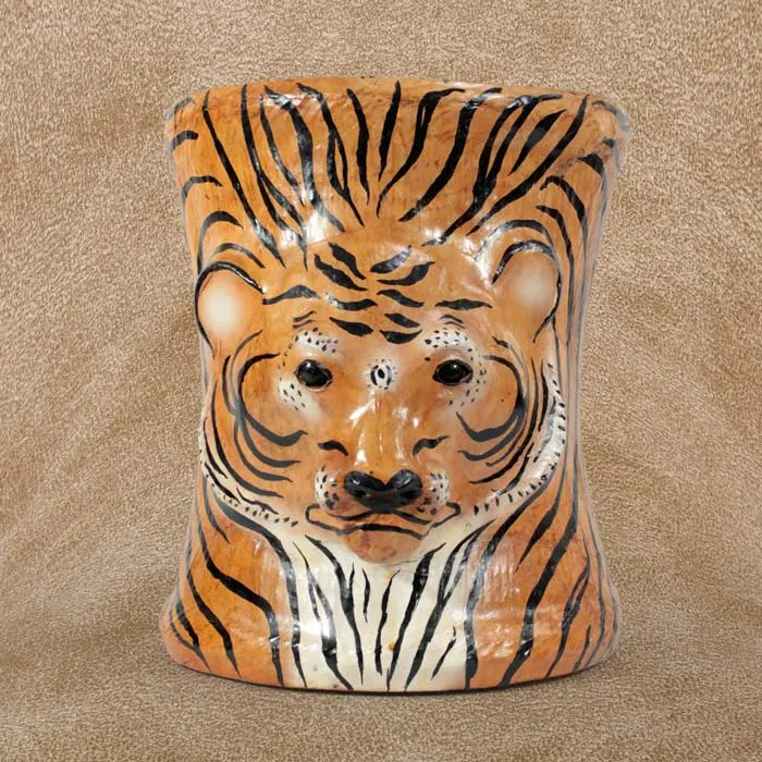 Indore Leather Craft Tiger Face Stool - 1.3 Feet